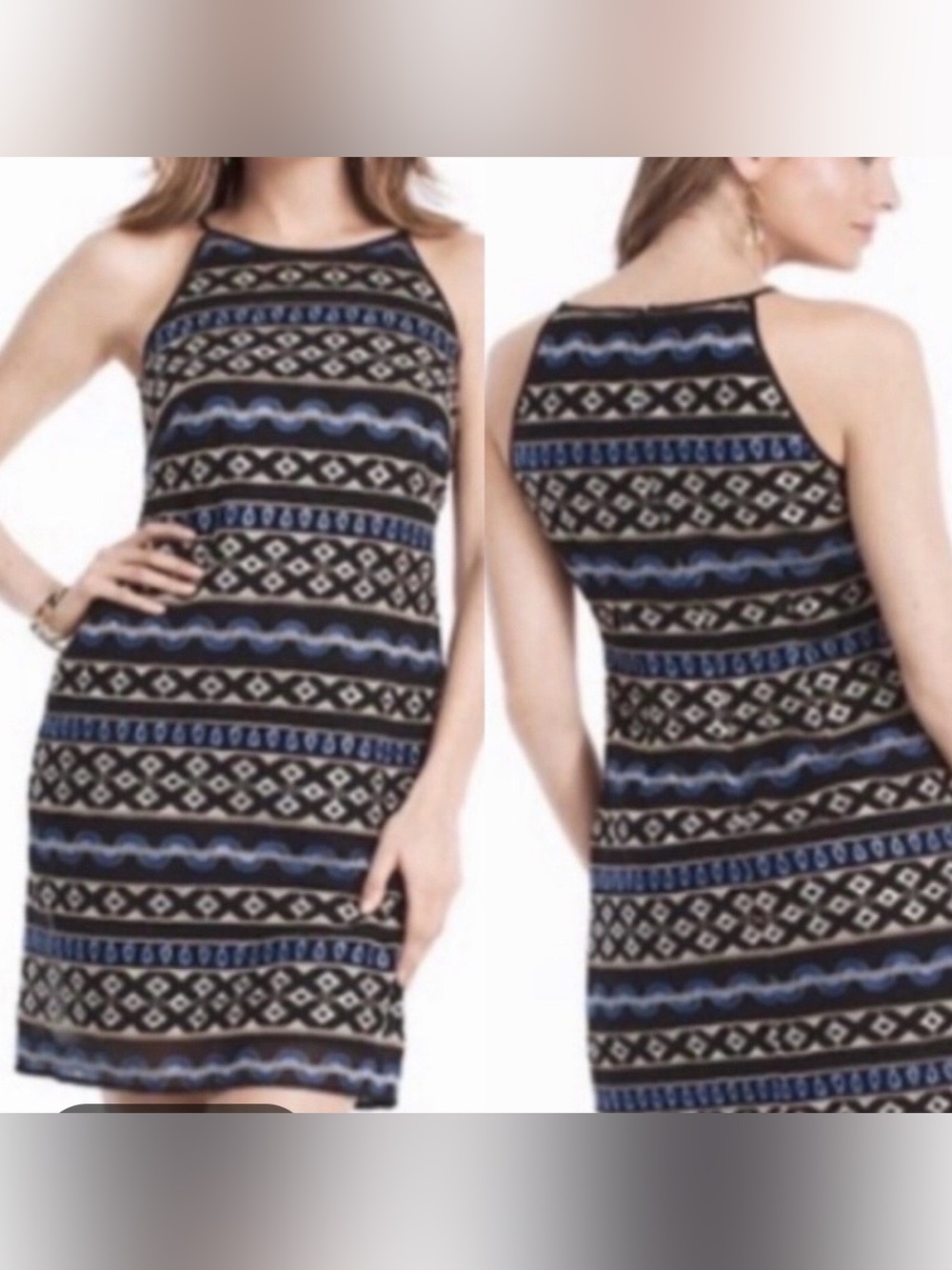 WHBM Sz  0 Geometric Sleeveless Embroidered Lined Shift Dress NWOT
